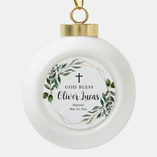 Waterverf Greenery Baptism Ceramic Ball Ornament (Voorkant)