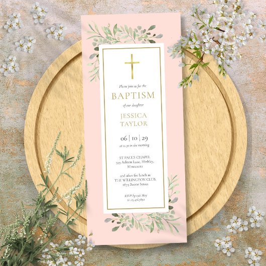 Waterverf Greenery Baptism Christening Blush Pink Kaart