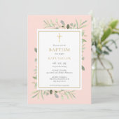 Waterverf Greenery Baptism Christening Blush Pink Kaart (Staand voorkant)