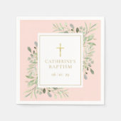 Waterverf Greenery Baptism Christening Blush Pink Servet (Voorkant)