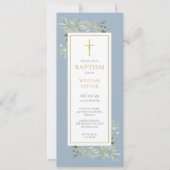 Waterverf Greenery Baptism Christening Dusty Blue Kaart (Voorkant)