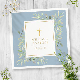 Waterverf Greenery Baptism Christening Dusty Blue Servet