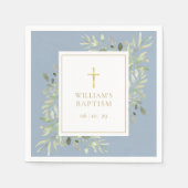 Waterverf Greenery Baptism Christening Dusty Blue Servet (Voorkant)