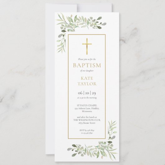 Waterverf Greenery Baptism Christening Kaart (Voorkant)