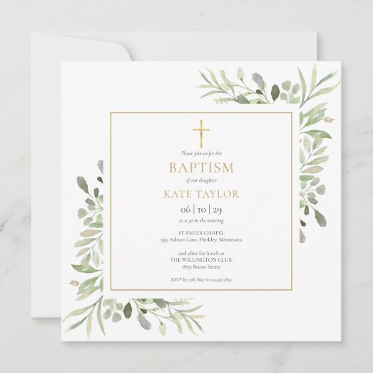 Waterverf Greenery Baptism Christening Kaart (Voorkant)