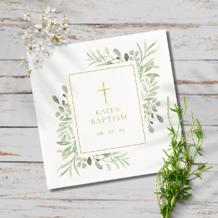 Waterverf Greenery Baptism Christening Servet