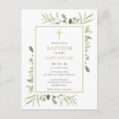 Waterverf Greenery Baptism Christening Uitnodiging Briefkaart (Voorkant)