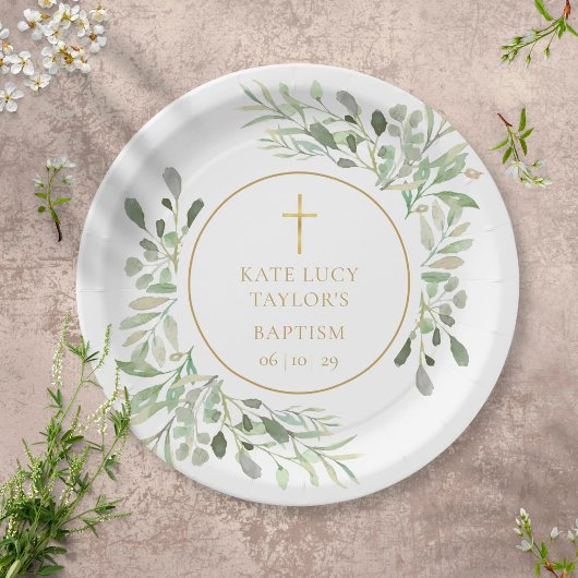 Waterverf Greenery Baptisme | Christening Papieren Bordje