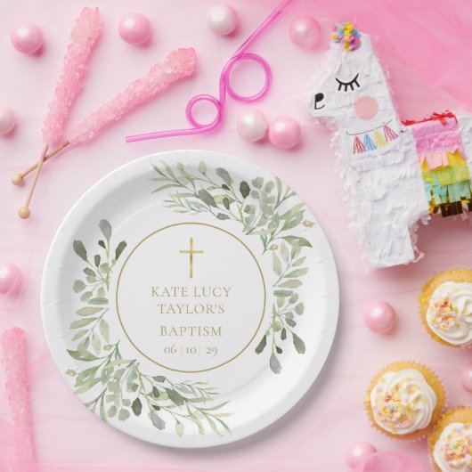 Waterverf Greenery Baptisme | Christening Papieren Bordje (Feest)