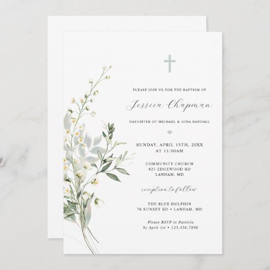 Waterverf Greenery Baptisme Kaart (Voorkant / Achterkant)