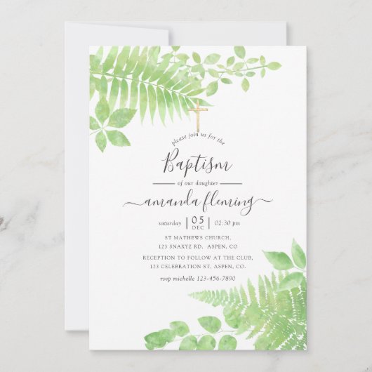 Waterverf Greenery Baptisme Kaart (Voorkant)