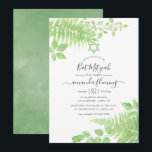 Waterverf Greenery Bat Mitzvah Kaart<br><div class="desc">De rendy greenery foliage bat mitzvah uitnodiging met elegante handschrift typografie die wordt ontworpen om snel en gemakkelijk aan uw gebeurtenisspecificaties worden aangepast.</div>