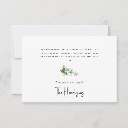 Waterverf Greenery Bereavement Dank u Bedankkaart (Achterkant)