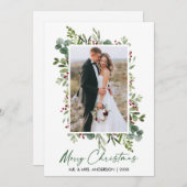 Waterverf Greenery Berries Calligrafie Green Ink Feestdagenkaart (Voorkant / Achterkant)