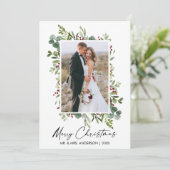 Waterverf Greenery Berries Calligrafie Ink Couple Feestdagenkaart (Staand voorkant)