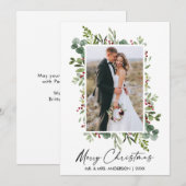 Waterverf Greenery Berries Calligrafie Ink Couple Feestdagenkaart (Voorkant / Achterkant)