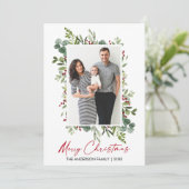 Waterverf Greenery Berries Calligrafie Red Ink Feestdagenkaart (Staand voorkant)