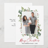 Waterverf Greenery Berries Calligrafie Red Ink Feestdagenkaart (Voorkant / Achterkant)