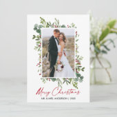 Waterverf Greenery Berries Calligrafie Red Ink Feestdagenkaart (Staand voorkant)