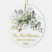 Waterverf Greenery Berries Gold FOTO BACK Keramisch Ornament (Links)