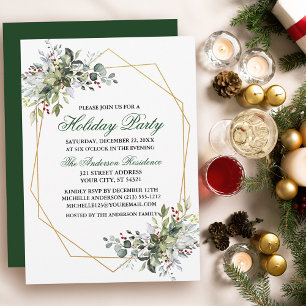 Waterverf Greenery Berries Gold Holiday Kaart
