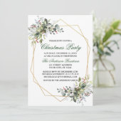 Waterverf Greenery Berries Gold kerstfeest Kaart (Staand voorkant)