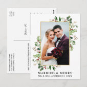 Waterverf Greenery Berries Gold Married & Merry Briefkaart (Voorkant / Achterkant)