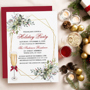 Waterverf Greenery Berries Holiday Party Glass Kaart