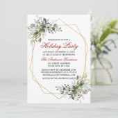 Waterverf Greenery Berries Holiday Party Red Kaart (Staand voorkant)