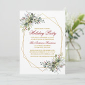 Waterverf Greenery Berries Holiday Red Gold Kaart (Staand voorkant)