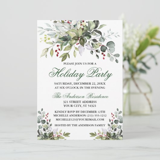 Waterverf Greenery Berries Kaart (Staand voorkant)