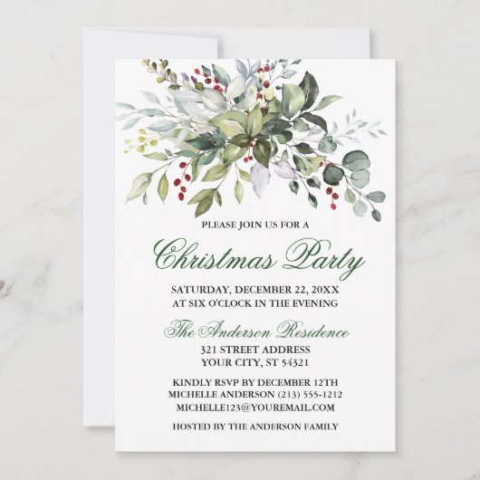 Waterverf Greenery Berries kerstfeest Kaart (Voorkant)