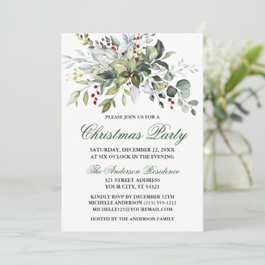 Waterverf Greenery Berries kerstfeest Kaart (Staand voorkant)