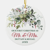 Waterverf Greenery Berries kerstfeest PHOTO BACK Keramisch Ornament (Voorkant)