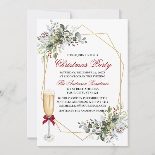 Waterverf Greenery Berries kerstfeestglas Kaart (Voorkant)