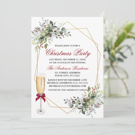 Waterverf Greenery Berries kerstfeestglas Kaart (Staand voorkant)