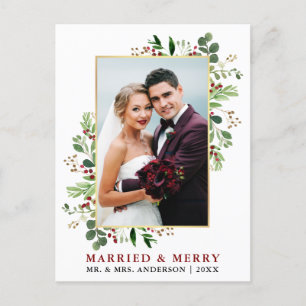 Waterverf Greenery Berries Married & Merry Gold Briefkaart