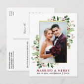 Waterverf Greenery Berries Married & Merry Gold Briefkaart (Voorkant / Achterkant)