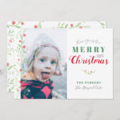 Waterverf Greenery Berries Merry Little Kerstmis Feestdagenkaart (Voorkant / Achterkant)