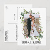 Waterverf Greenery Berries Pas getrouwd Kerstmis Briefkaart (Voorkant / Achterkant)