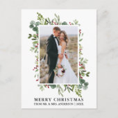 Waterverf Greenery Berries Pas getrouwd Kerstmis Briefkaart (Voorkant)