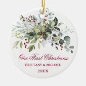 Waterverf Greenery Berries PHOTO BACK Red Keramisch Ornament (Voorkant)