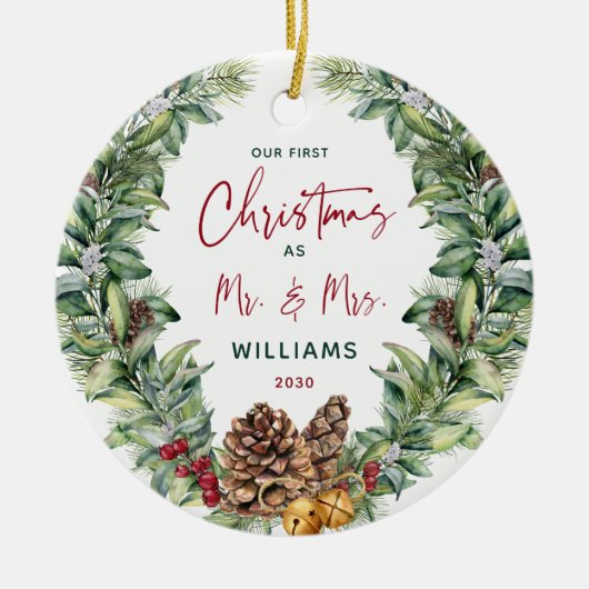 Waterverf Greenery Berries Wedding Foto Green Keramisch Ornament (Voorkant)