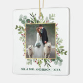 Waterverf Greenery Berries Wedding Foto Green Keramisch Ornament (Links)