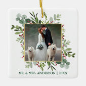 Waterverf Greenery Berries Wedding Foto Green Keramisch Ornament (Voorkant)