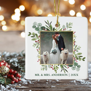 Waterverf Greenery Berries Wedding Foto Green Keramisch Ornament