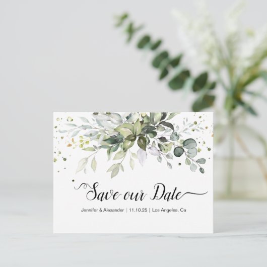 Waterverf Greenery Bewaar de datum Briefkaart (Staand voorkant)