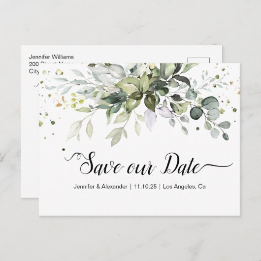 Waterverf Greenery Bewaar de datum Briefkaart (Voorkant / Achterkant)