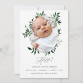 Waterverf Greenery Birth Announding Foto Card Aankondiging (Voorkant)