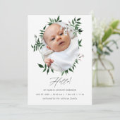 Waterverf Greenery Birth Announding Foto Card Aankondiging (Staand voorkant)